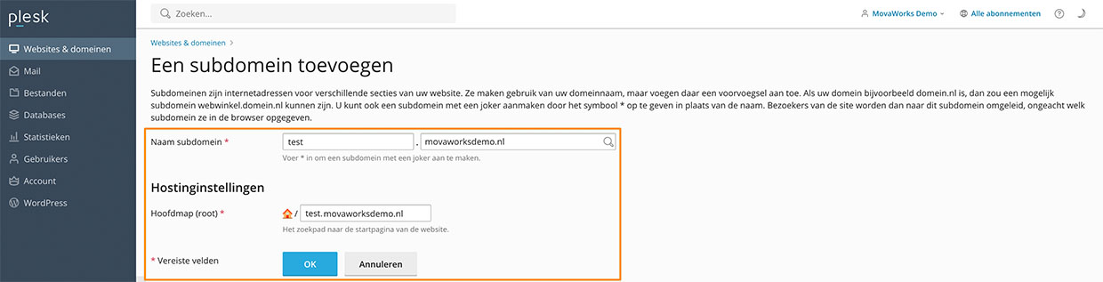 Plesk Subdomein toevoegen 02